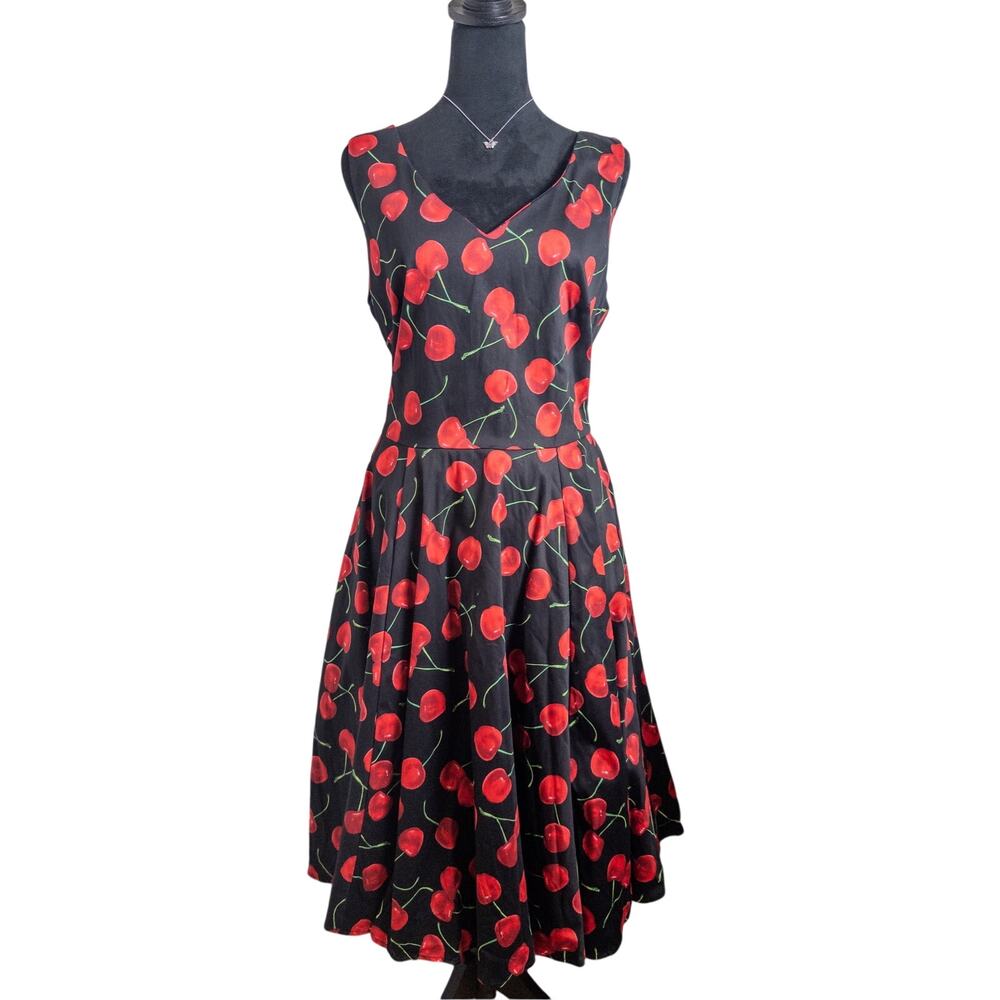 Eva Rose Cherry Print Fit & Flare Cotton Midi Dress Made USA Size Large - Picture 3 of 6